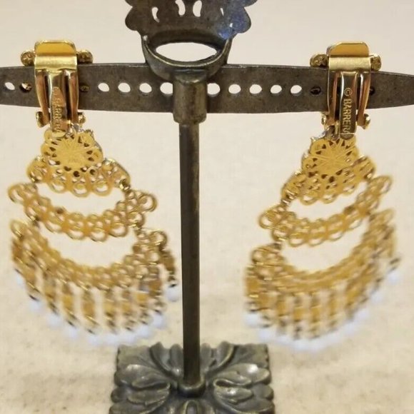 RARE VINTAGE JOSE & MARIA BARRERA WHITE STONE GOLD DROP CHANDELIER EARRINGS - Picture 3 of 10